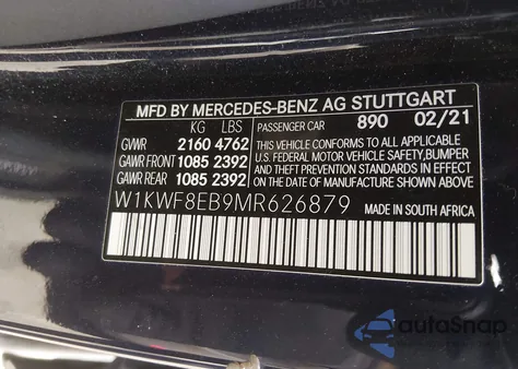 2021 Mercedes-Benz C 300 4Matic из США, поврежденный, VIN W1KWF8EB9MR626879